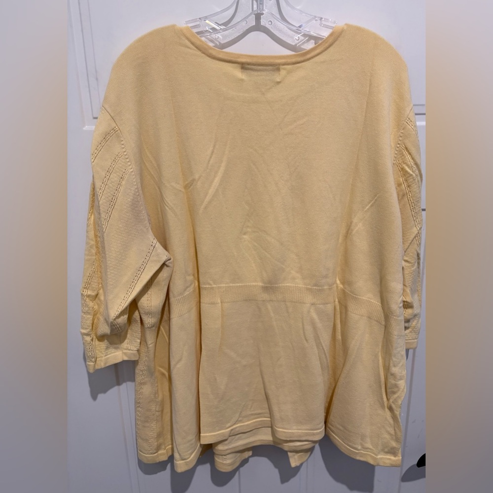 CJ Banks Soft Yellow Button-Front top / light sweater (3X) - Picture 2 of 7